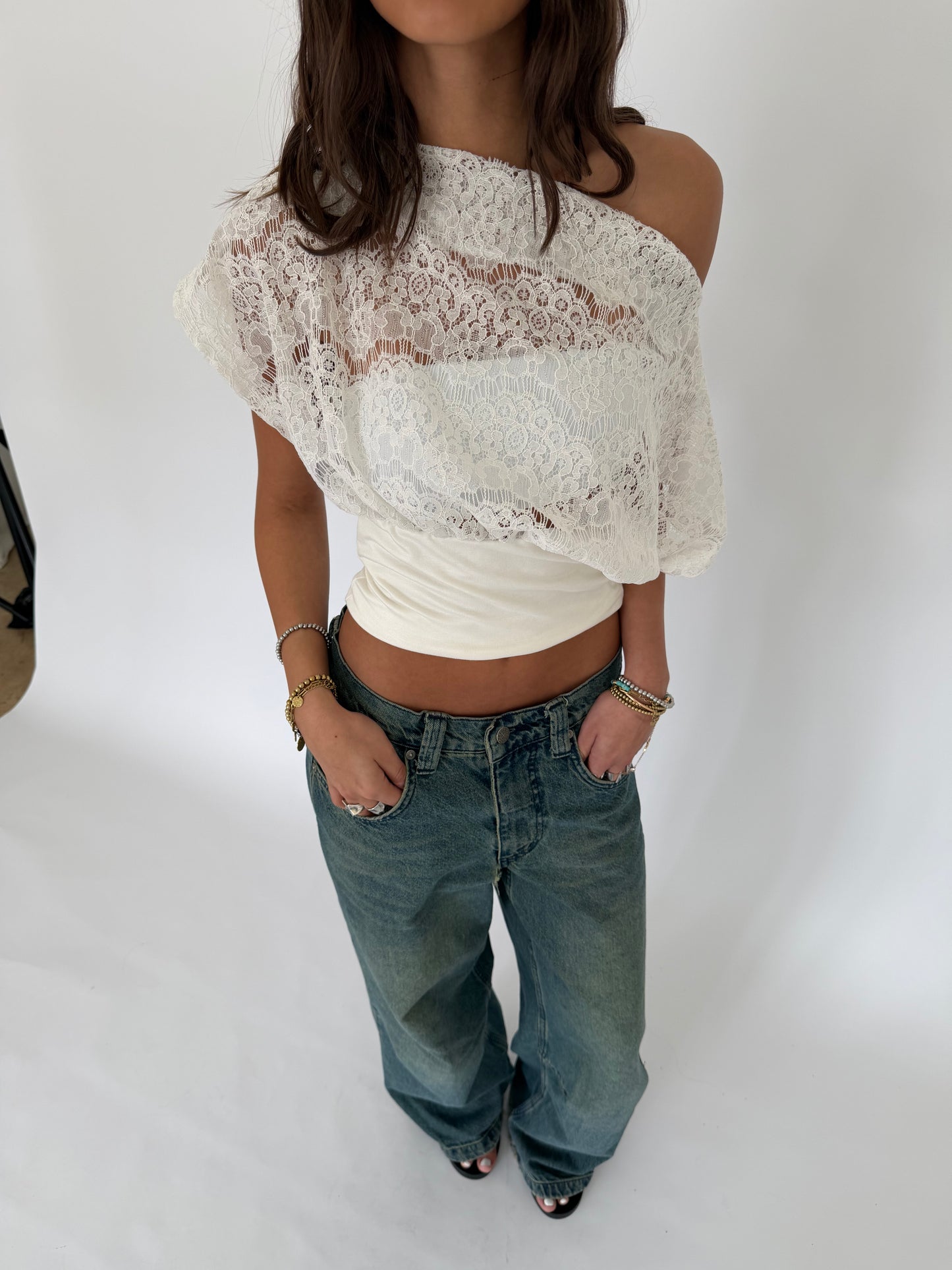 Anna Top with Lace Bodice in White