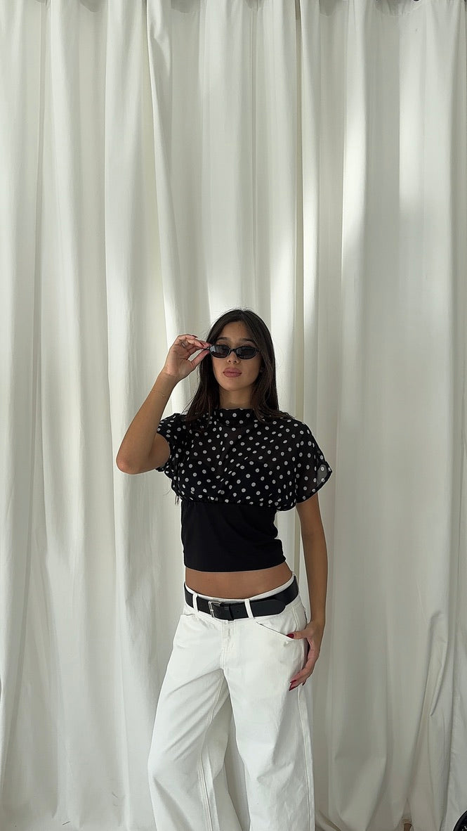 Anna Chiffon Polka Dot Top