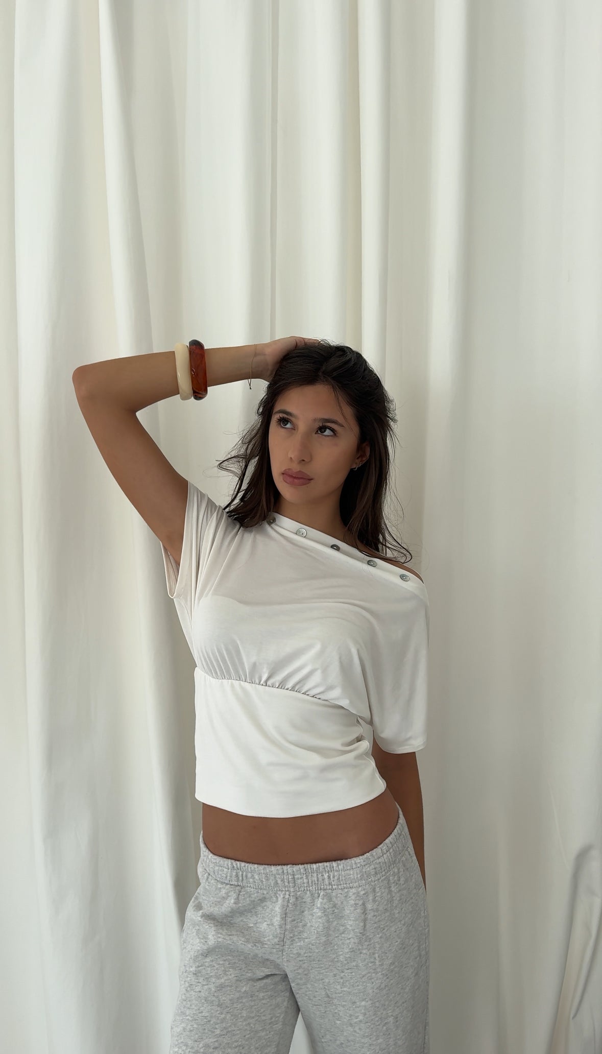 Anna Off Shoulder Top With Buttons