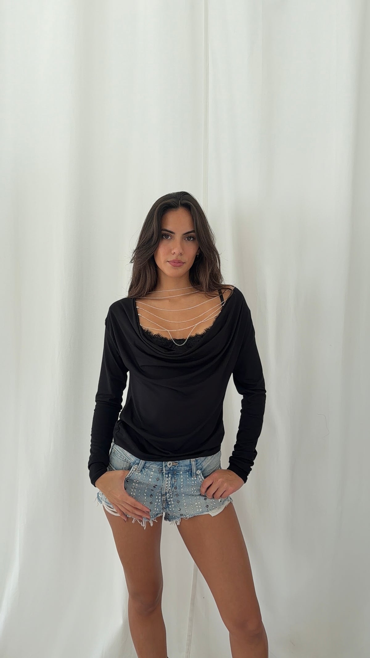 Chain Cowl Neck Long Sleeve