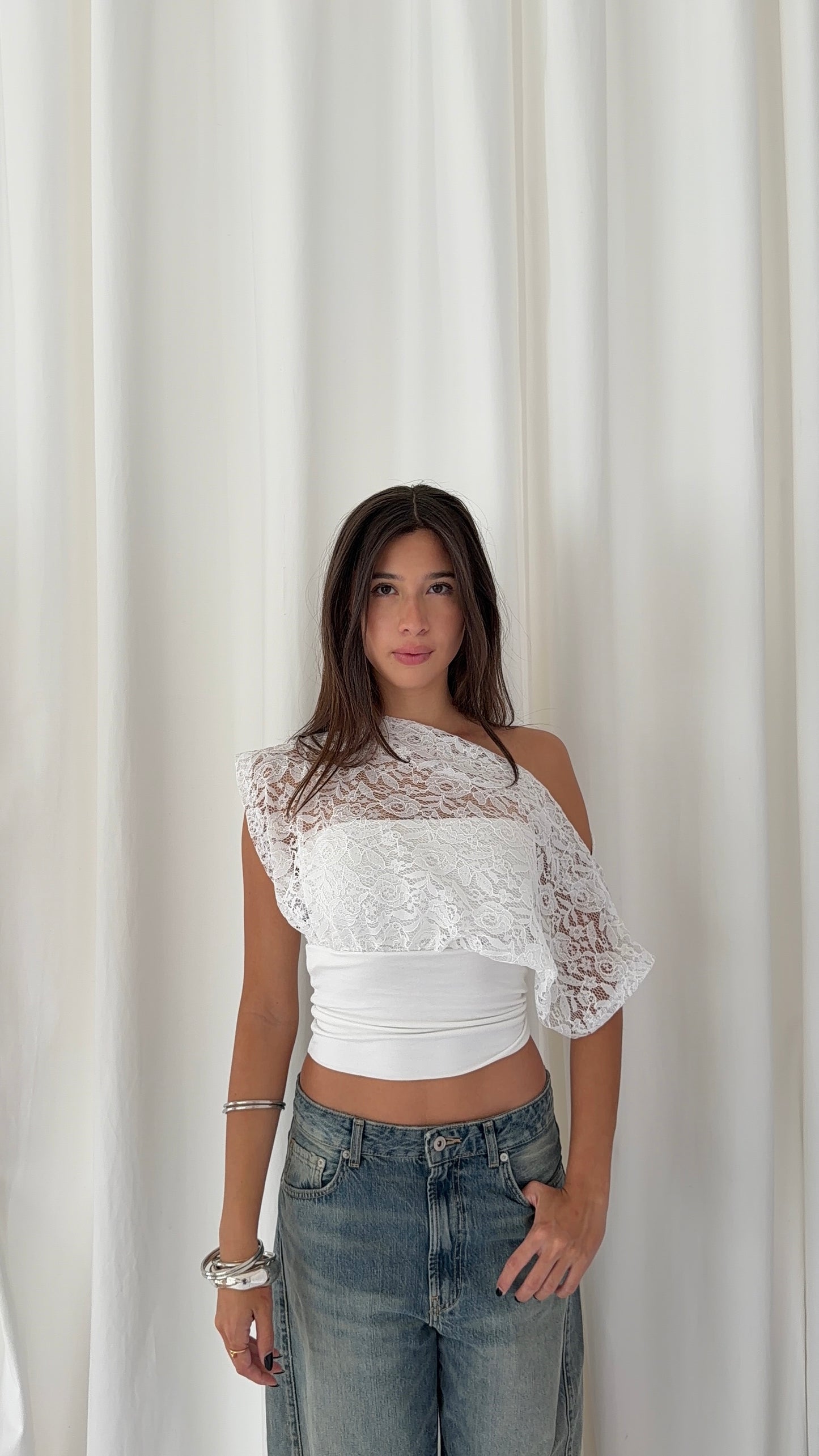 Anna Top with Lace Bodice in White
