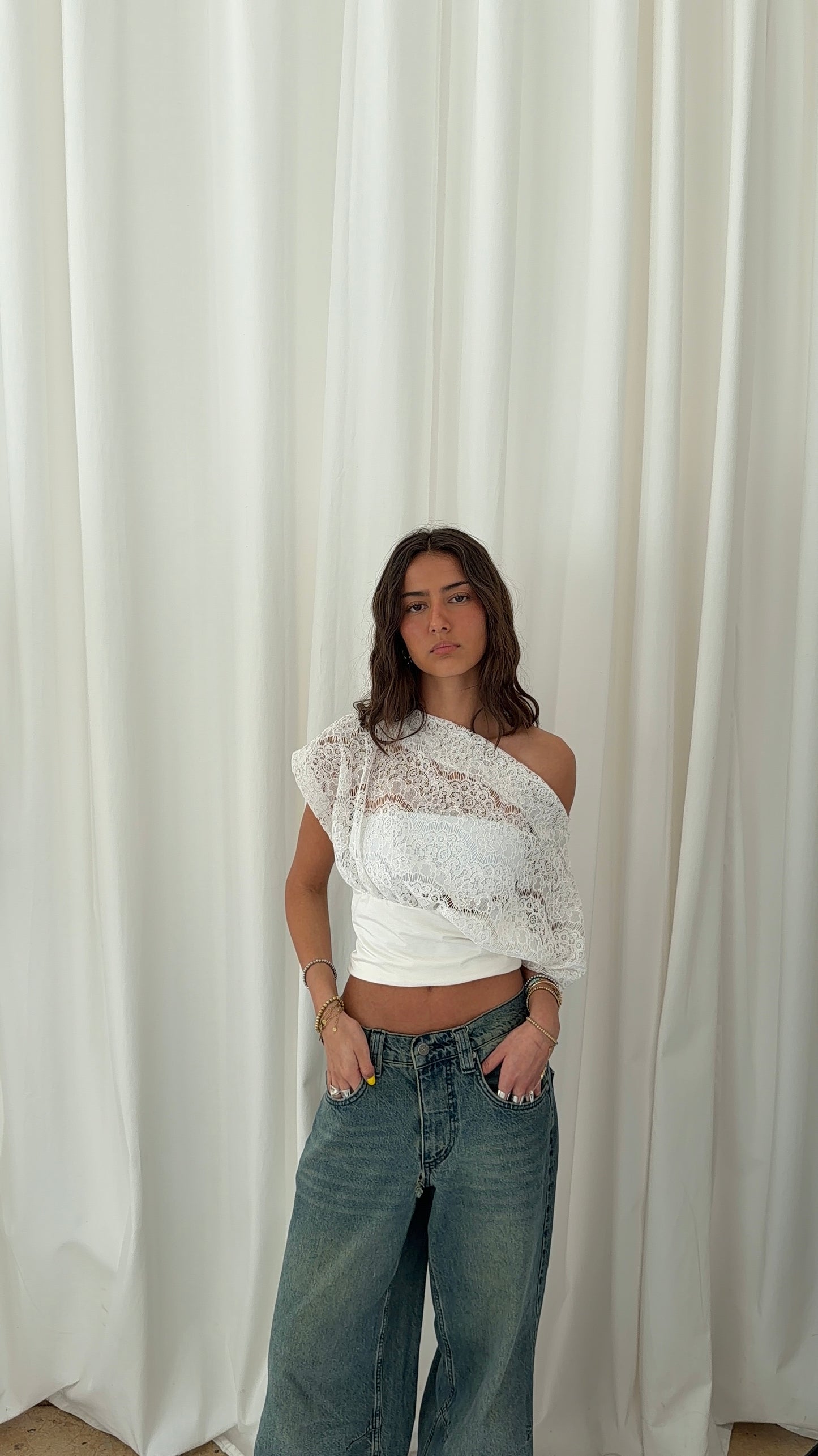 Anna Top with Lace Bodice in White