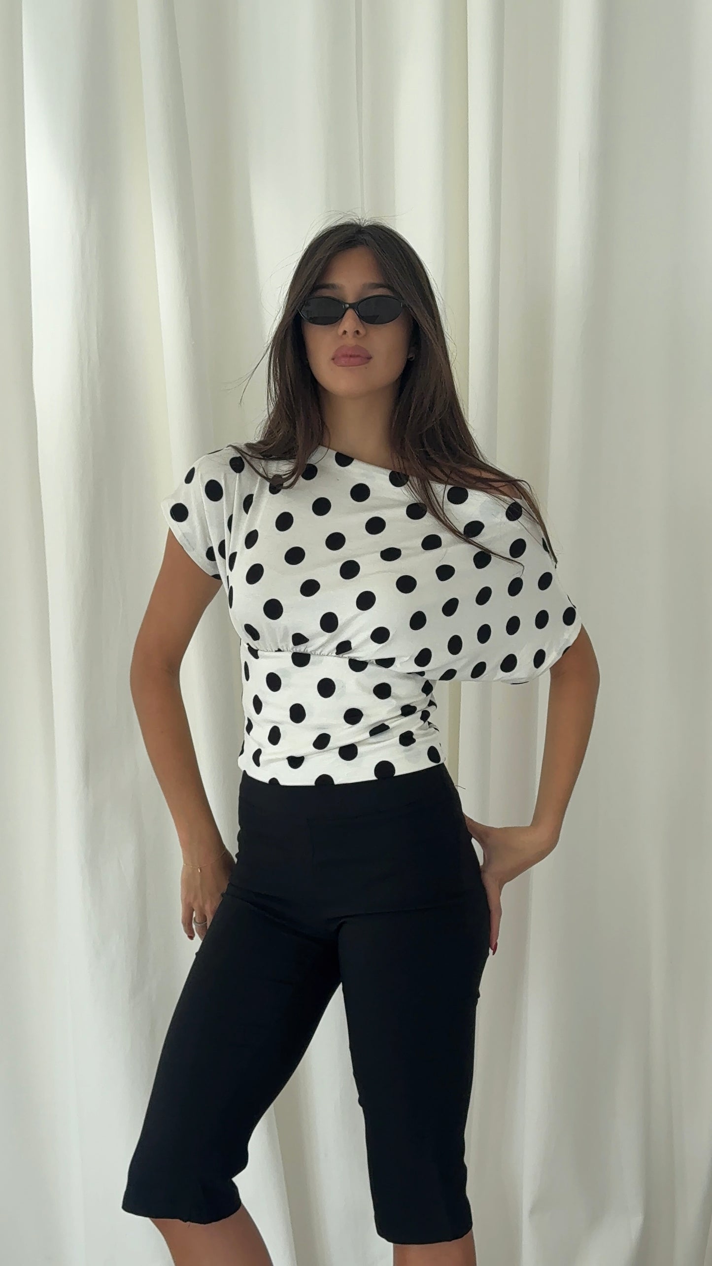 Anna Off Shoulder Top Polka Dot