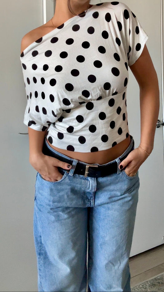 Anna Off Shoulder Top Polka Dot