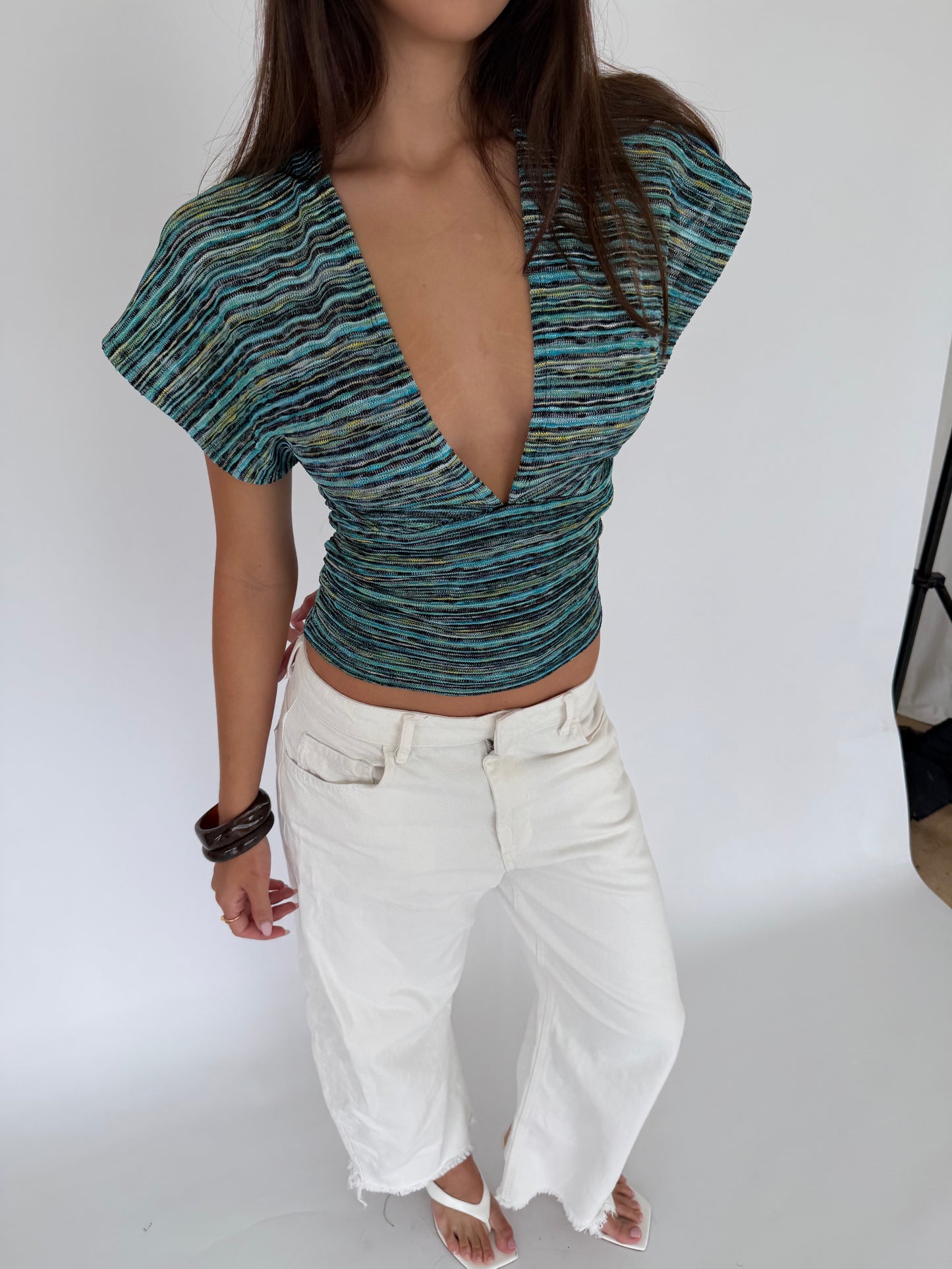 Knit Plunge Top with Acrylic Beads